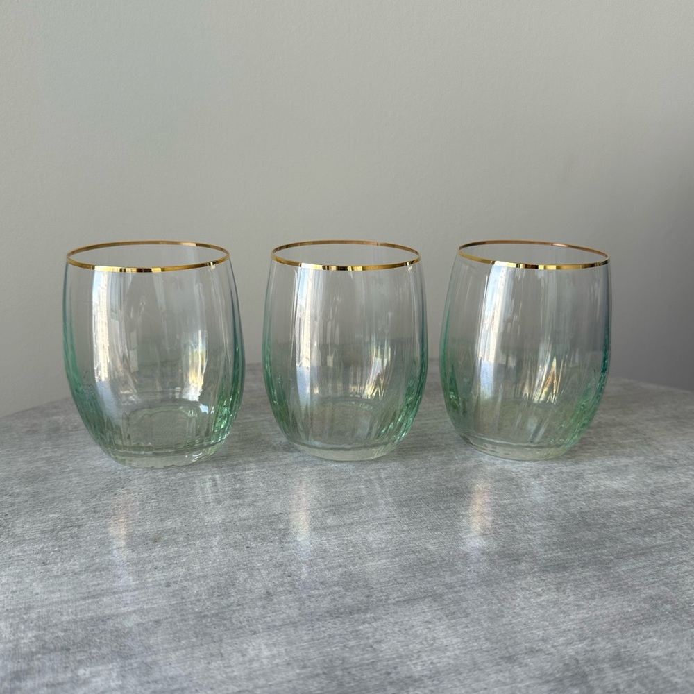 Anthropologie Waterfall Stemless Wine Glasses - Set of 3